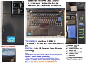 Notebook (usado) Lenovo L420 i5 / 8 Gb / 240 Gb / Win 10