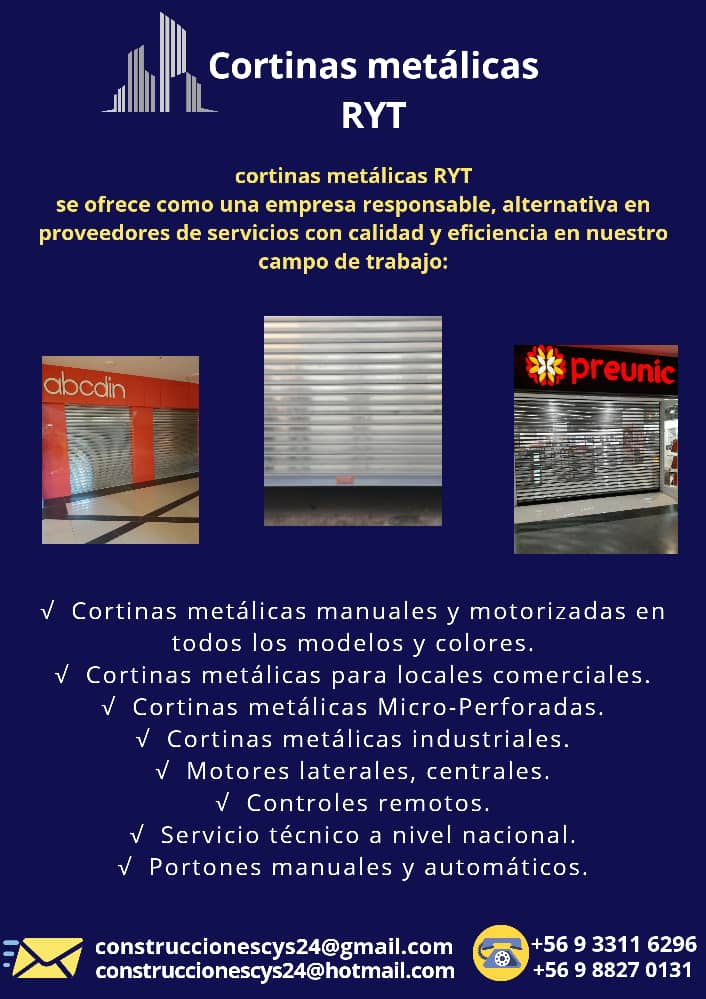 N1 (#ID:2040-2037-medium_large)  Cortinas Metalicas RYT de la categoria Construcción y que se encuentra en Santiago, new, 1, con identificador unico - Resumen de imagenes, fotos, fotografias, fotogramas y medios visuales correspondientes al aviso clasificado como #ID:2040
